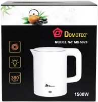 Electric kettle Domotec MS-5028 1.8 liter tabletop disk electric kettle Domotec 1500W with operation indicator and auto unplugging White
