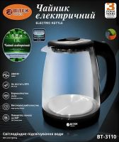 Электрочайник Bitek BT-3110 на 1.8 л дисковый стеклянный электрический чайник с LED подсветкой, индикатором работы и автоотключением Битек 2400W