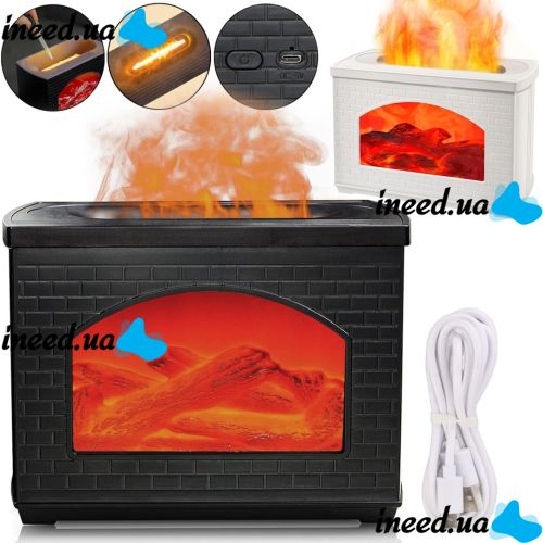 Зволожувач повітря камін з ефектом полум'я Fireplace Humidifier LT-9058 270 мл нічник аромадифузор з імітацією вогню і світлодіодним підсвічуванням USB