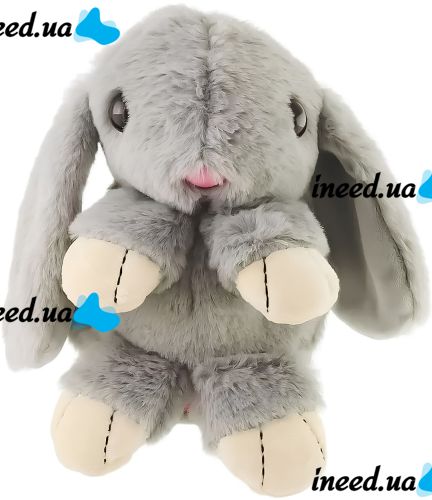 Музичний плюшевий зайчик Repeat Happy Rabbit FJ8888 Grey дитяча м'яка іграшка заєць із підсвічуванням і звуковими ефектами на акумуляторі від USB