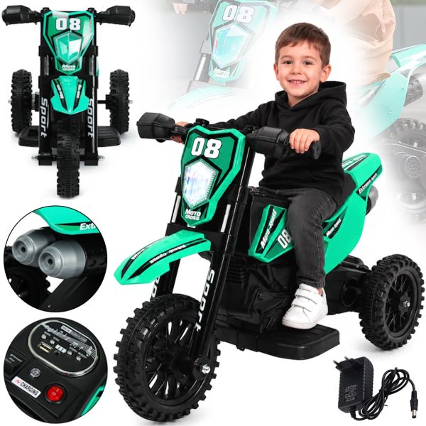 Детский электромотоцикл Cool Mountain 26X-130 Зеленый электрический байк на аккумуляторе с LED подсветкой, музыкой для детей от 2-х лет до 25 кг