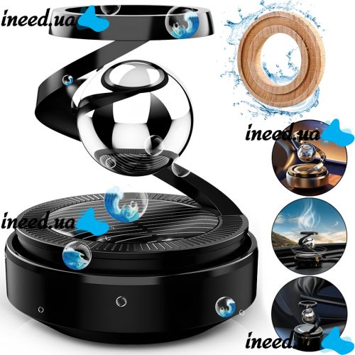 Car Fragrance Star Electromarnetic Solar Freshener AND 5309 levitating solar-powered ball, freshener diffuser on the car dashboard