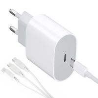 Универсальное зарядное устройство 20W USB-С to TC/Mi/iP Cable Power Adapter + тройной кабель 3 в 1, Зарядный блок питания 20 Вт для телефона