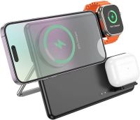 Wireless Charger Hoco Qi Geek Folding Black 3 in 1 Magnetic Charging Magsafe for Phone and Headphones IOS Android Type-C CQ1 Black