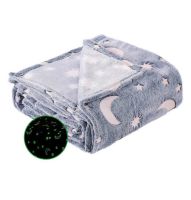 Дитячий світиться плед Magic Blanket Сірий 150х200 см, Плюш, місяць і зірки, покривало світиться День-Ніч, мікрофібра, флісовий люмінесцентний