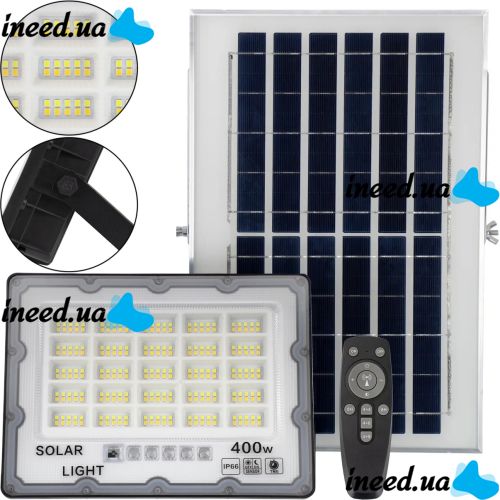 Вуличний настінний світильник прожектор Solar Wall Lamp JX-007 400W на сонячній батареї з пультом, ліхтар з датчиком руху і сонячною панеллю