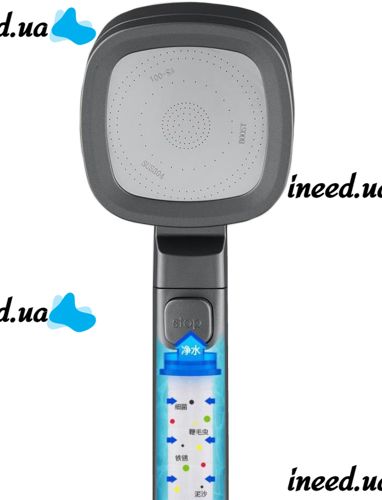 Квадратна насадка високого тиску Water Shower Head RD-3042 4 режими з кнопкою включення для душу, лійка з перемикачем і фільтром Чорна
