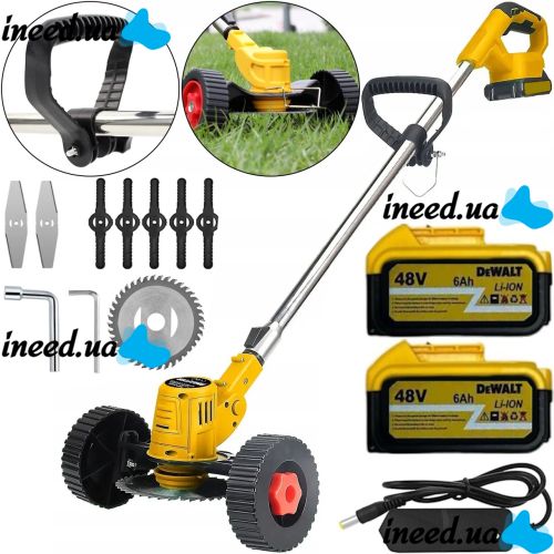 Акумуляторна газонокосарка тример DeWalt DCMST156N 48v з колесами для покосу трави і кущів, Бездротова коса Деволт для стрижки газону