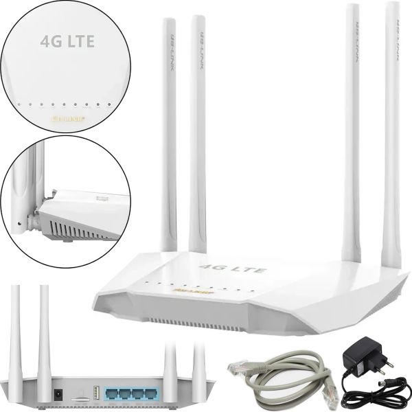 Беспроводной Wi-Fi Роутер маршрутизатор LB-Link BL-CPE450M 4G до 300 Мбит/с со слотом для сим карты, Wifi роутер до 300Mb/s 4 внешние антенны Белый