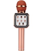 Бездротовий мікрофон караоке Wster WS-1818 Bluetooth USB AUX FM з вбудованою колонкою і функцією зміни голосу на акумуляторі в чохлі Рожевий