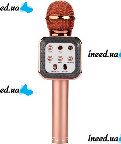 Бездротовий мікрофон караоке Wster WS-1818 Bluetooth USB AUX FM з вбудованою колонкою і функцією зміни голосу на акумуляторі в чохлі Рожевий