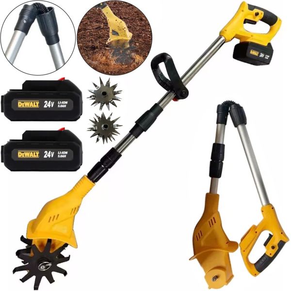 Аккумуляторный ручной культиватор Dewalt DWOAS3CL для рыхления и прополки огорода Беспроводной электрокультиватор Деволт с 2 аккумуляторами для сада
