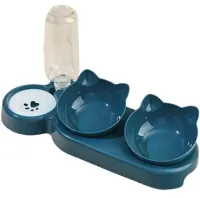 Потрійна годівниця для води з кормом Cat Bowl with Water Dispenser з автоматичною поїлкою 500мл для собак і кішок, поїлка з двома мисками для корму