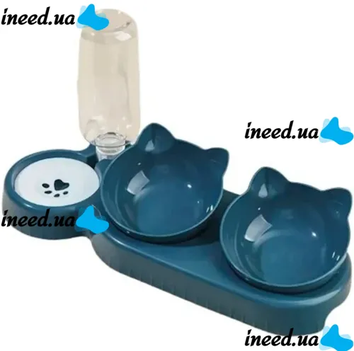 Потрійна годівниця для води з кормом Cat Bowl with Water Dispenser з автоматичною поїлкою 500мл для собак і кішок, поїлка з двома мисками для корму