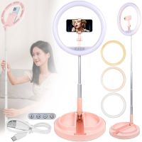 Настільна кільцева LED лампа на штативі Live Light JM-01 29 см селфи кільце з підсвічуванням і тримачем для телефону для фото і відео USB Рожеве