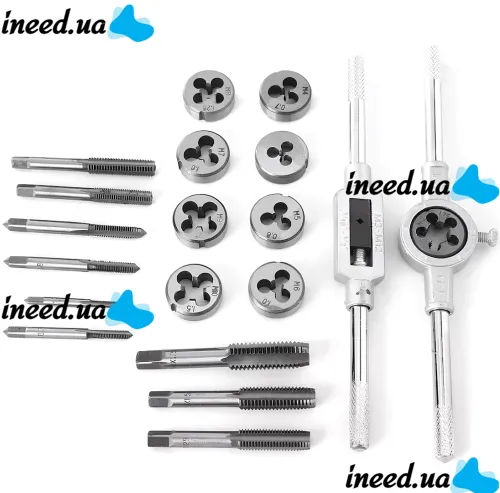 Tap and Die Set M3-M12 20 pieces set of steel taps and dies for metric thread cutting in a case with sword and lancet