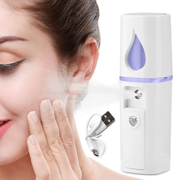 Увлажнитель для кожи лица Nano Mist Sprayer RK-L6 портативный нано-распылитель с подсветкой, спрей распылитель с резервуаром для воды 30 мл USB