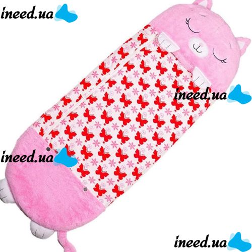 Sleeping Bag with Pillow for Children Happy Nappers Kitty 3 in 1 Children's Sleeping Bag Slip 130X50 cm Cocoon Transformer, Pillow toy with Zipper
