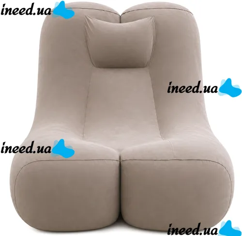 Inflatable Lounge Chair DL-484 (up to 115 kg) for Relaxation—Single-Seater Frameless Sofa with Headrest, 115×96×75 cm, Beige