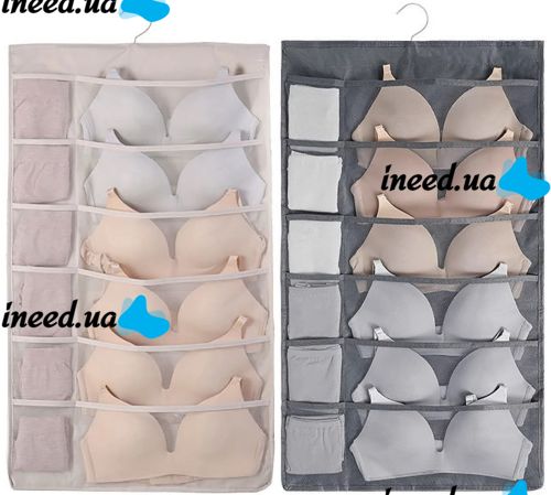 Підвісний органайзер для зберігання спідньої білизни Hanging Organizer підвісний 2-х сторонній тримач з кишенями і вішалкою на 30 відділень у шафу