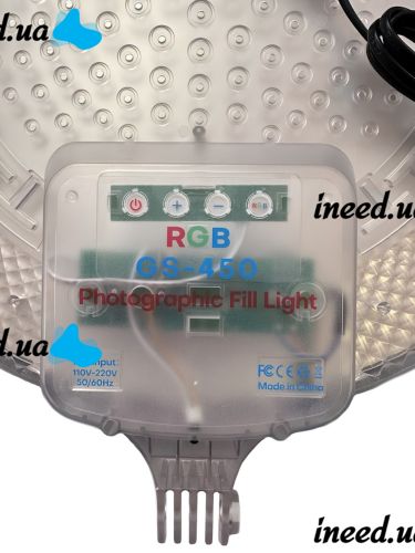 Кольорова кругла LED лампа Fill Light GS-450 45см світлодіодна різнокольорова RGB селфі лампа 17 кольорів з пультом ДУ і штативом для фото і відео від мережі