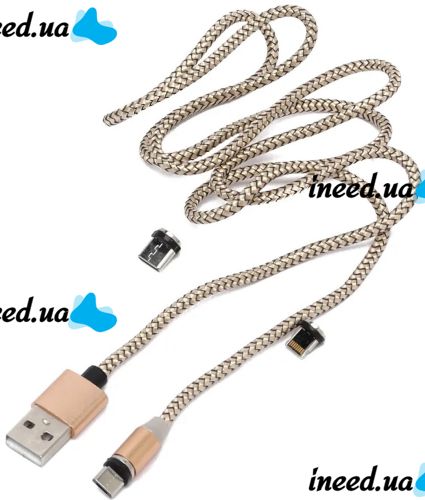 Магнітна зарядка для телефону Hoco X - cable Magnetic 3 в 1 круглий USB кабель micro lightning type-c 1 м шнур з LED підсвічуванням M3 для Android IOS