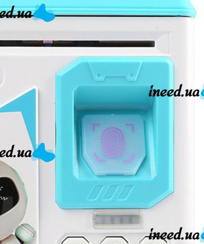 Children's electronic piggy bank safe Robot Bodyguard Blue, bill acceptor, Safe-piggy bank with combination lock for paper bills, coins with fingerprint