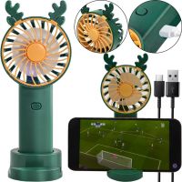 Настільний акумуляторний вентилятор з ріжками Mini Fan KL-FN20 з підсвічуванням і підставкою під телефон, Ручний міні вентилятор від акумулятора