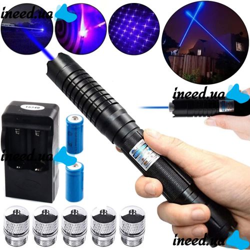 Laser pointer Laser Blue YX-B008 10000mW blue laser with replaceable nozzles up to 50 km, astronomical laser designator on battery B008