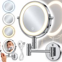 Frap F6108 20 cm Cosmetic Wall Mirror for Makeup and Shaving, Swivel Mirror with LED Lighting and 3× Magnification Wall Makeup Mirror M1002