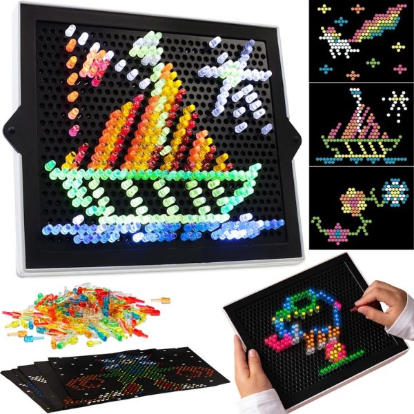 Светящаяся оптическая мозаика 3D Magic Light Panel 888 детский набор 180 разноцветных фишек, планшет с подсветкой для рисования светом