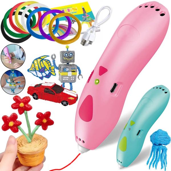 Аккумуляторная ручка с трафаретами 3D Painting Pen K9901 500 mAh беспроводная низкотемпературная 3Д ручка для объемного рисования моделей пластиком