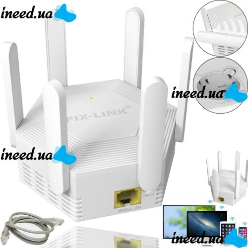 Бездротовий Wi-FI Репітер підсилювач сигналу Repeater AND LV-WR56T до 300 Мбіт/з WLAN ретранслятор розширювач діапазону вай фай роутера 6 антен