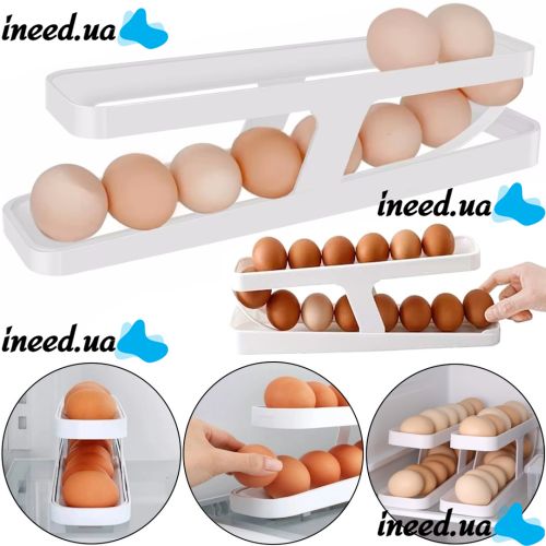 Полиця органайзер для зберігання яєць Egg Dispenser AND568 дворівневий харчової контейнер з автоматичною подачею, лоток в холодильник на 2 рівня
