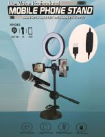 Кільцева LED лампа Phone Stand Youtuber HA - 12 селфи лампа 16 см настільний штатив з підставкою для мікрофона і двома тримачами для телефону від USB