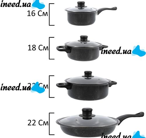 Kitchen tableware set 13 in 1 Royal Mark LY-381 with non-stick coating, Set of 13 items pot, frying pan and kitchen utensils 