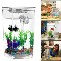 Самоочисний Акваріум My Fun Fish 2 л з LED підсвічуванням 12x12x25 см, квадратний, маленький акриловий наноакваріум з системою самоочищення для рибок