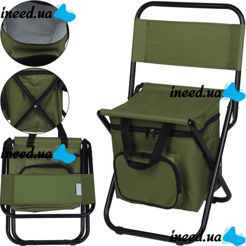 Camping folding chair Kangaroo Stenson MH-3071 up to 110 kg with 10L bag, Folding chair 35x26x58 cm with backrest for fishing and picnic Green