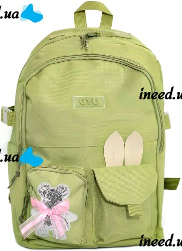 School bag Set Fashion SG5017 4 in 1 for girls, teenage school kit, backpack for 16 liters shopper bag pencil case, satchel with Green badge