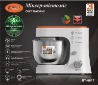 Kitchen planetary mixer Bitek BT-6611 with metal bowl 4 liters and attachments, stationary tabletop dough kneader 3000 watts