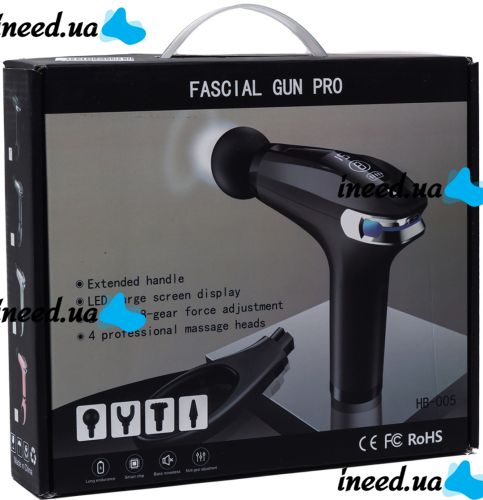 Manual massage gun Fascial Gun Pro HB-005 Black 4 nozzles, wireless percussion vibration massager for the whole body on a battery Black