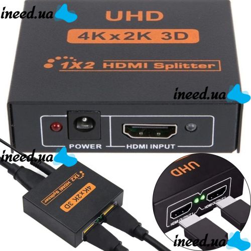 Bidirectional Switch Video Splitter Splitter 1x2 OEM HVS01 to 2 HDMI Ports with 4K, 2K Support, Active Splitter 48512 Black