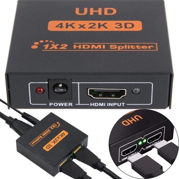 Двунаправленный коммутатор разветвитель видеосигнала Splitter 1x2 OEM HVS01 на 2 HDMI порта с поддержкой 4К, 2K, Активный сплиттер 48512 Черный