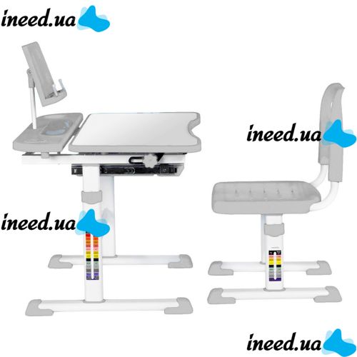 Bambi M 4818-4 Children's Desk and Chair Set—School Desk and Height-Adjustable Chair with Bookrest, for Ages 3 and Up, NJ-492, Gray