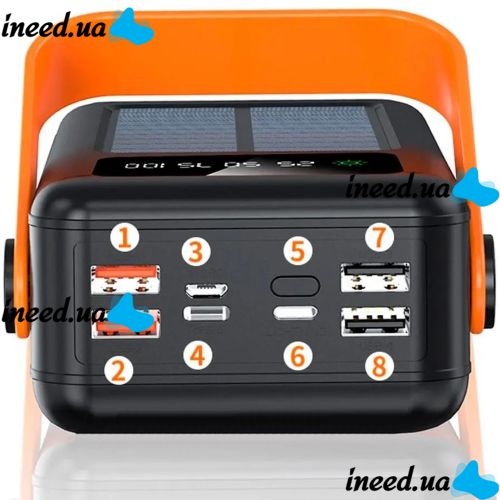 Portable Charger Power Bank Voltronic YM-635CX 50000mAh with Solar Panel and Solar Flashlight External Battery Powerbank for Charging