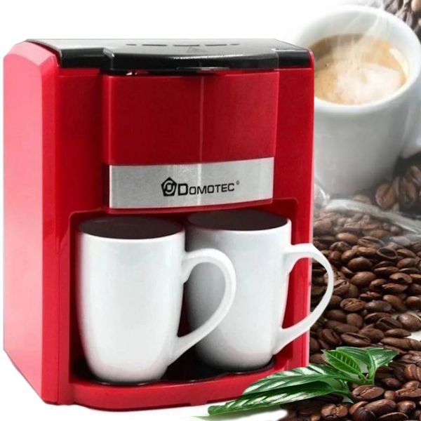 Капельная кофеварка на две чашки Domotec MS-0705 c 2 керамическими чашками, Домашняя электрическая кофемашина для чая и кофе на 0.3 л 500W Красная