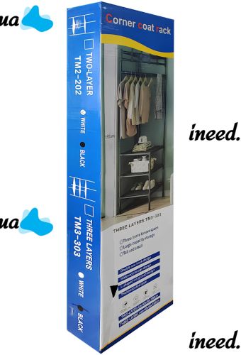 Кутова вішалка для одягу Corner Coat Rack TM2-202 вертикальна стійка з гачками для зберігання речей і двома полицями для взуття 170х43 см White