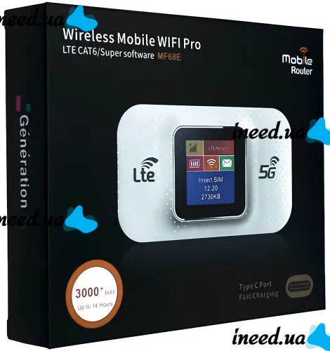 Wireless Mobile Wi-Fi Pro MF68E 4G/5G Cordless Wifi Router with SIM card slot and removable battery