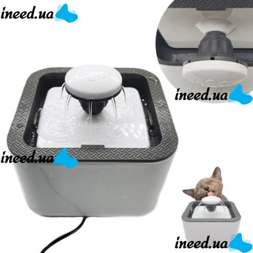 Автоматична поїлка-фонтан для собак і котів Pet Water FOUNTAIN, Безшумна автоматична поїлка для домашніх тварин, Питний фонтан для котів, сірий