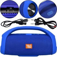 Large Wireless Music Speaker T&G Booms Box Big Blue with Handle, Portable Bluetooth Speaker Style T&G Boombox USB AUX for Android IOS